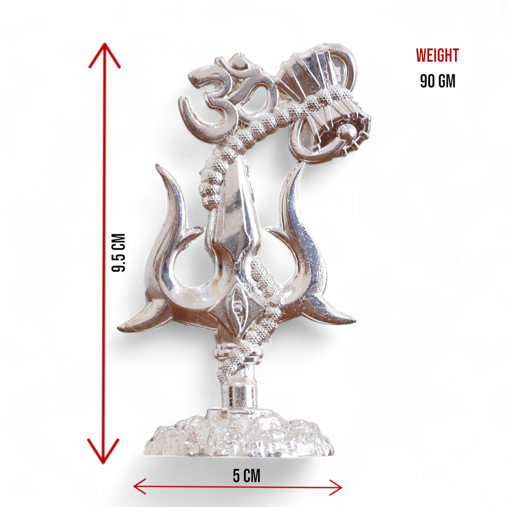 KridayKraft Metal Shivshakti Om Trishul Damru Rudaksha Mala Idol Symbol Statue. (Silver Finish)