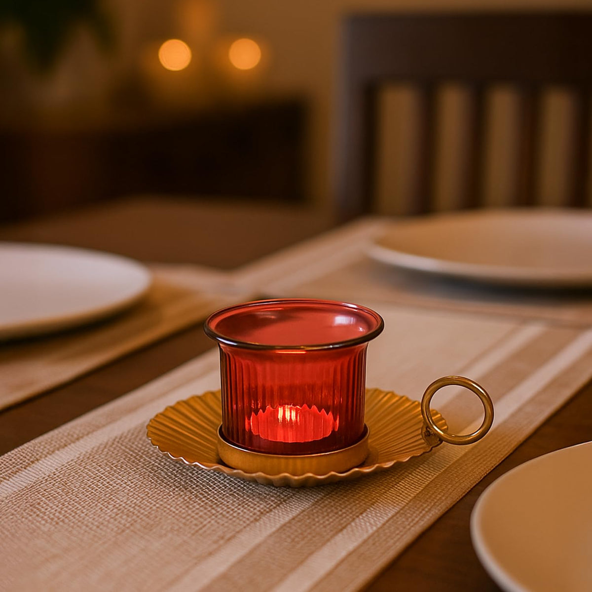 MARKET 99 Metal+Glass Single Votive T Light Holder | for Diwali, Christmas, Birthday, and Wedding | Decorative Candle Holder for Home Decor & Festive Season | Golden & Red