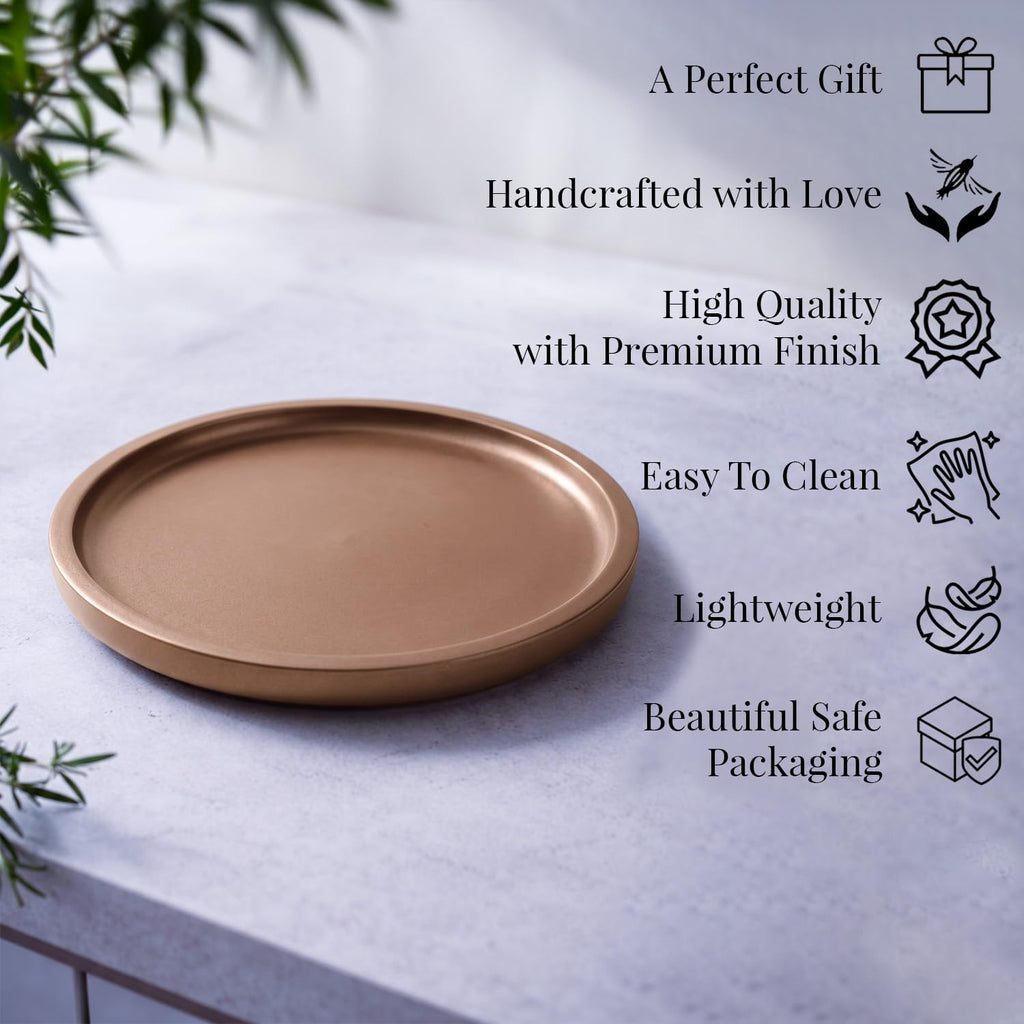 CRAFTSLANE Classic Handcrafted 11 x 11 inch Round Decorative Tray High Gloss Finish (Copper)