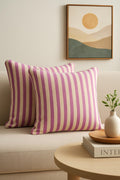 AWARD VELVETS - 100% Cotton - Light Purple Stripes Cushion Covers Set of 2 (16 x 16 inches) - Cushion Covers for Sofa & Living Room Decor