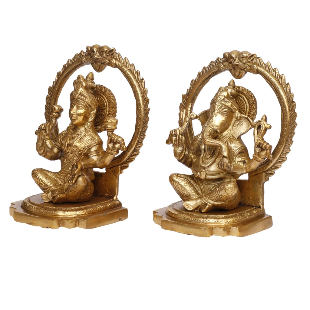 ARTVARKO Brass Ganesha Laxmi Ganesh Lakshmi Bhagwan Idol Sitting Statue for Home Office Success Entrance Décor Diwali Pooja Good Luck Gift Height 8 Inches