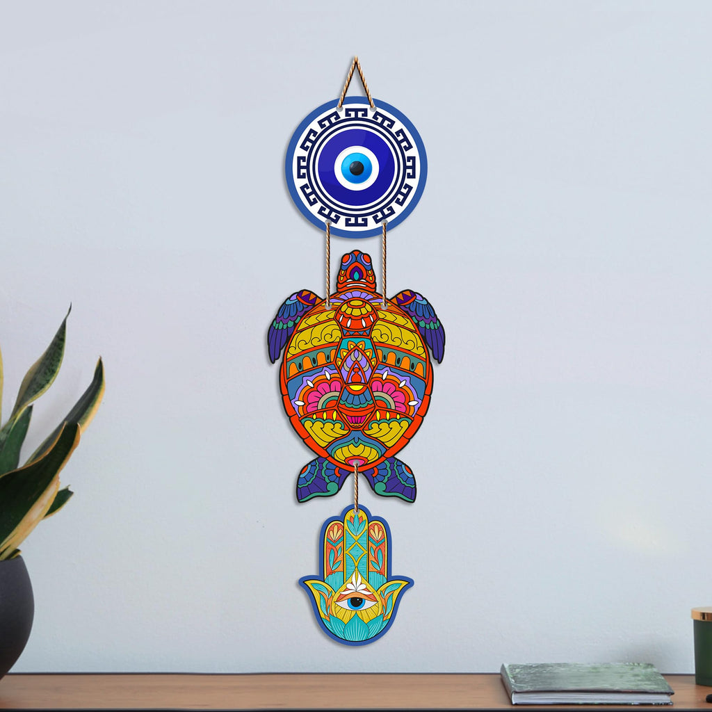 Artvibes Sea Turtle Evil Eye Wall Art for Home Entrance | Protective Nazar Battu MDF Hanging Decor | Vastu Decorative Accent for Living Room | Office | Bedroom & Balcony | Housewarming Gift (WH_8540N)