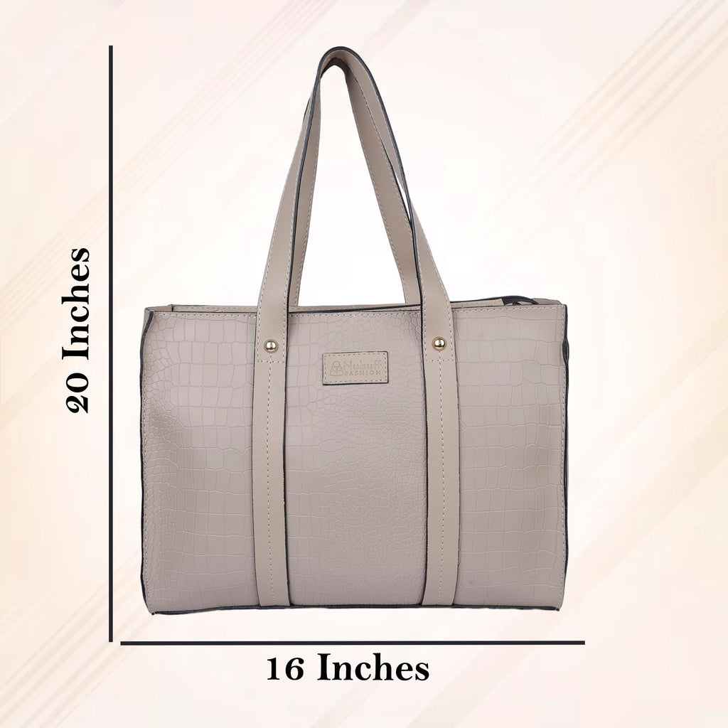 NUBUFF FASHION Womens croco Textured Shoulder Tote Bag (Beige)