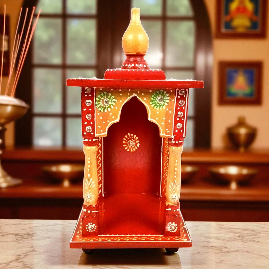 Apka Mart The Online Shop Wooden Temple | Wooden Mandir for Home & Office | God Idol Pooja Mandir Compact & Handcrafted Temple | Ideal for Puja Room, Gift & Home Decor - 10 Inch