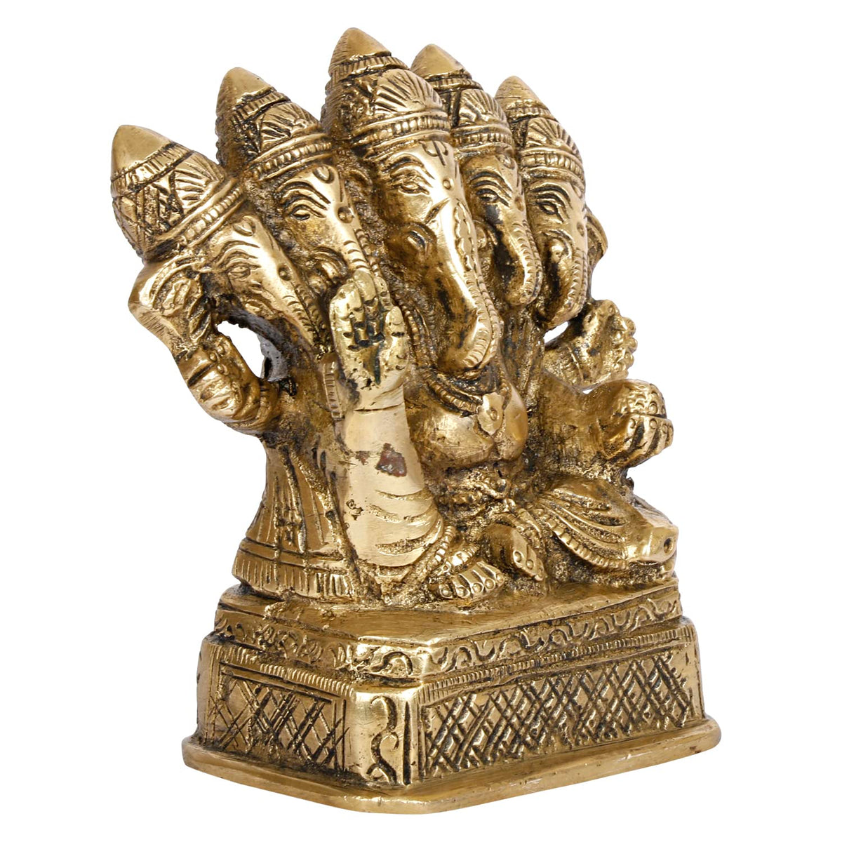 Svarup Brass Panchmukhi Ganesha Idol Ganesh murti 5 Five Face Lord Ganpati Murti for Home Entrance Decor Diwali Gift 4.5 Inch