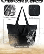 hirTa Forma Teacher Tote Bag for Women Girls Younger Girl Office Work Multipurpose Shoulder Travel Grocery Beach Bag Hobo Foldable Reusable Waterproof Sandproof Pool Bag (Charcoal Black)