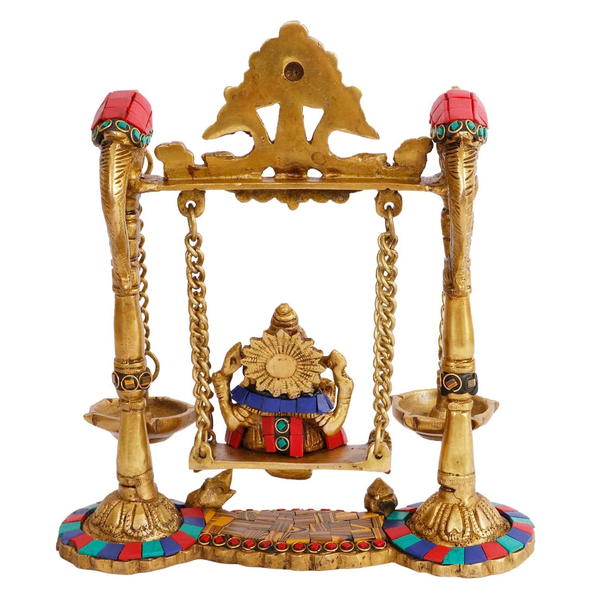 SVARUP Brass Jhula Ganesha Idol in Multicolor Height 8 Inch Weight 2.2 Kg