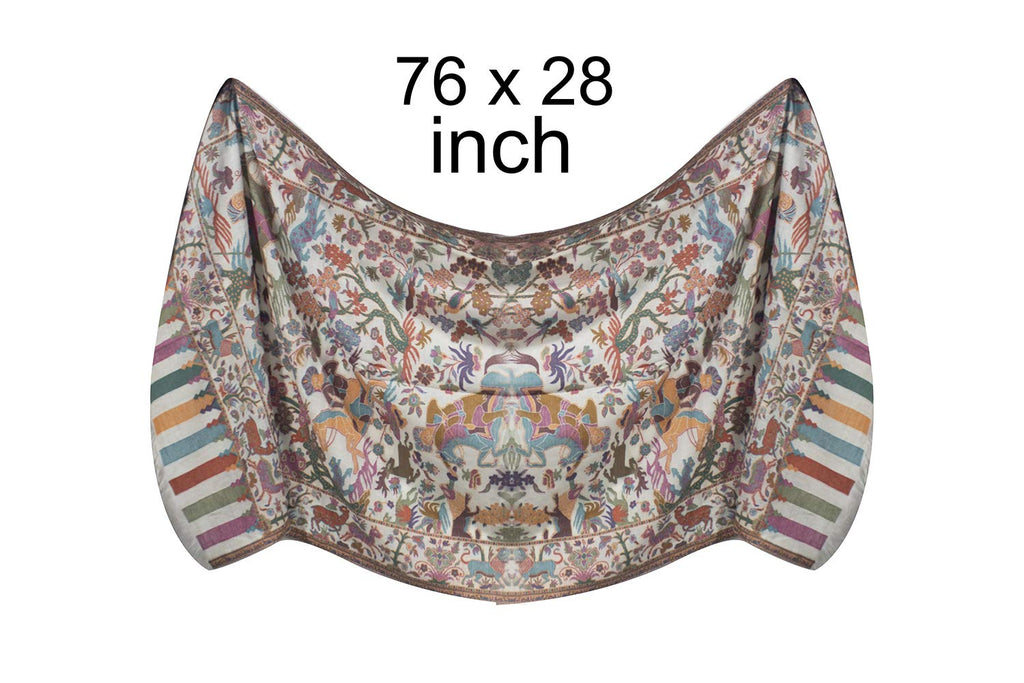 Kabello Jacquard Fabrics Winter Use Woolen Woven Soft Stole For Women Cream