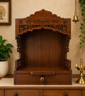 Wooden Pooja Mandir with Drawer, Shri Ganeshay Namah Carved Size 18x12