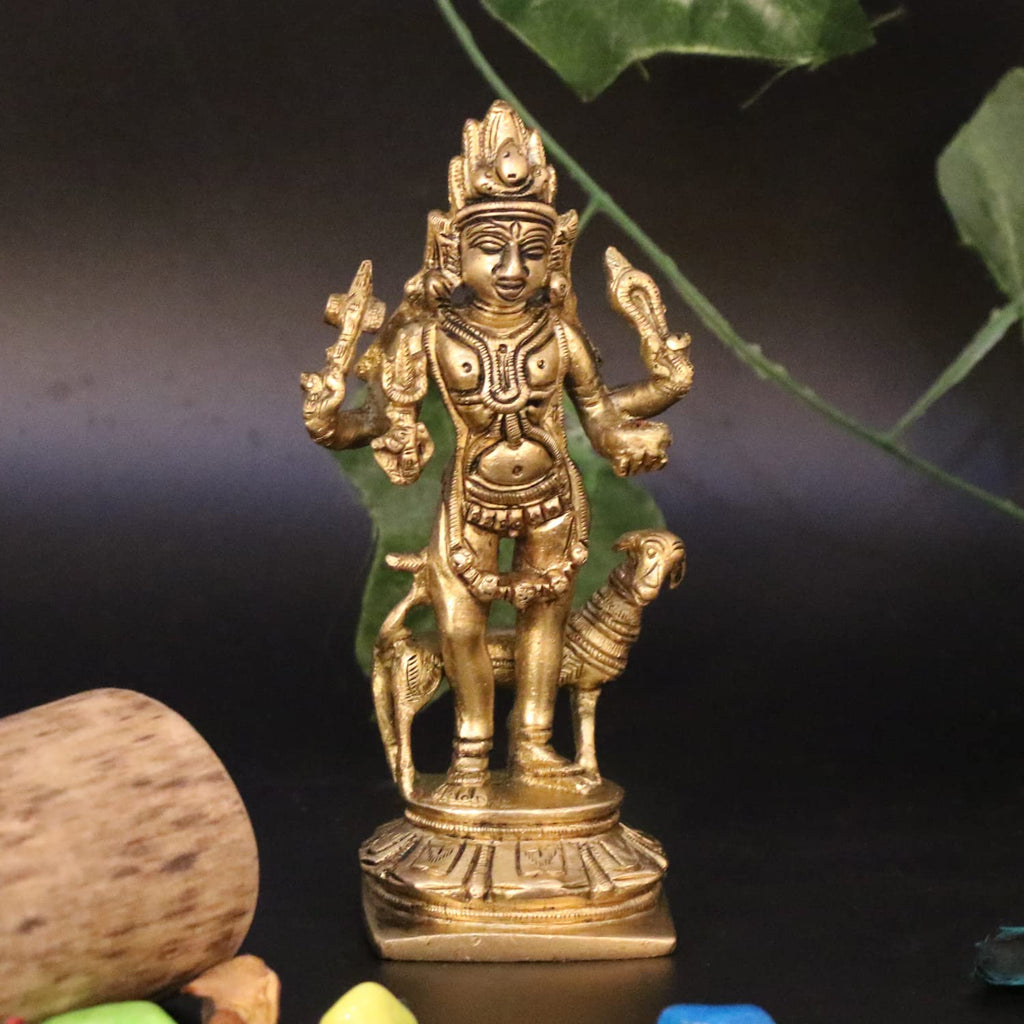 ARTVARKO Brass Bhairo Baba Murti Idol Kaal Bhairav with Dog Mahakaal Figurine for Home Puja Temple 5.5 Inches