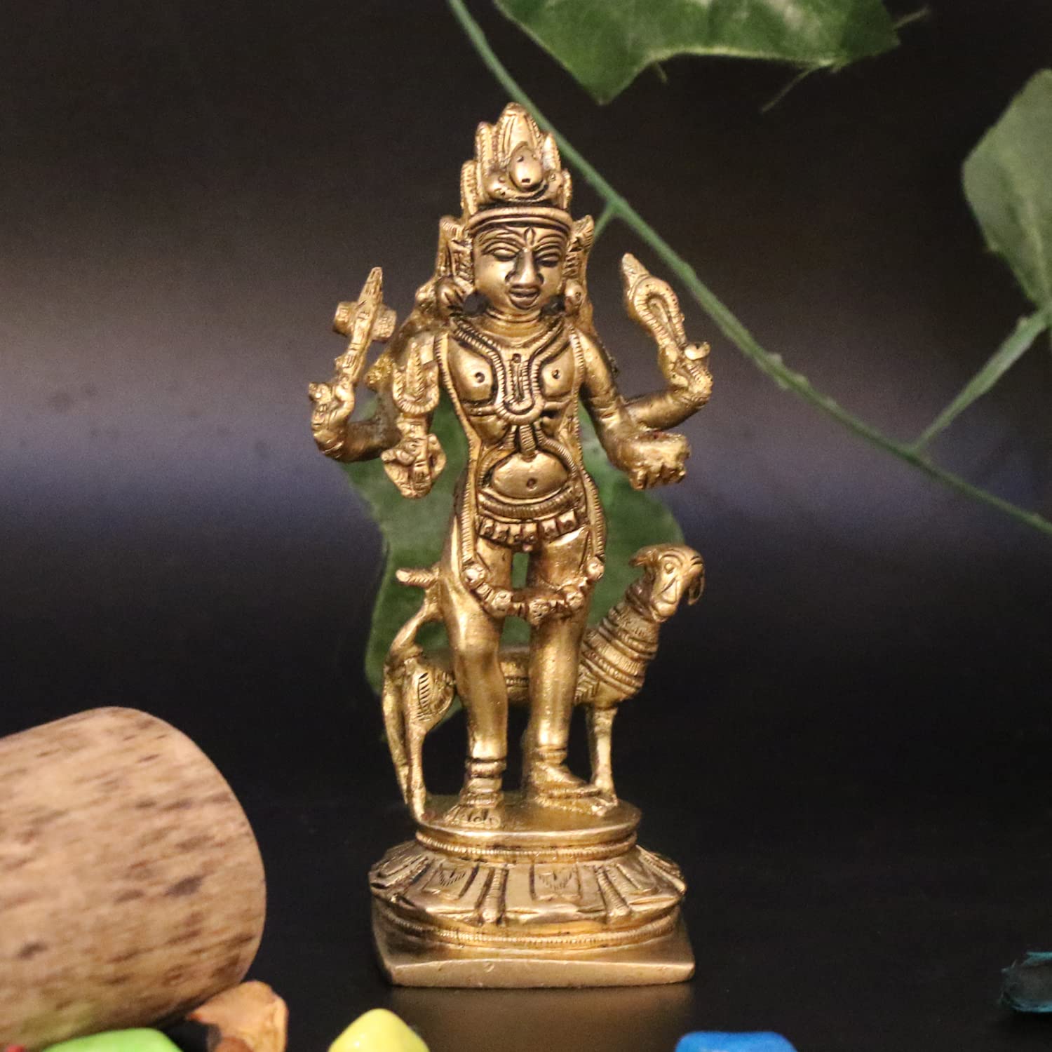 ARTVARKO Brass Bhairo Baba Murti Idol Kaal Bhairav with Dog Mahakaal Figurine for Home Puja Temple 5.5 Inches