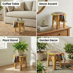 ATRANGI STUDIO Natural Colourful Handpainted Wooden Elephant Stool Cum Showpiece | Mango Wood Traditional Multipurpose Stool for Living Room Decor & Mandir | Perfect for Plant Stand | 8x8x10 inch