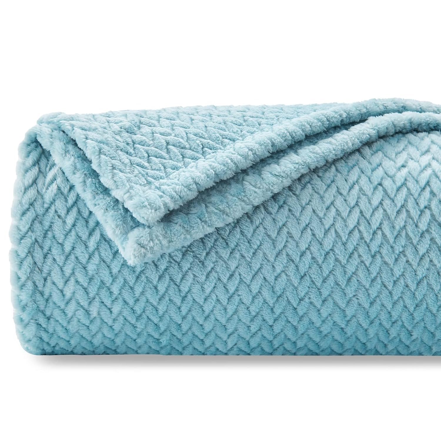 BSB HOME® Premium Plush Single Blanket with Leaf Jacquard | 300 GSM Lightweight Cozy Soft for Bed, Sofa, Couch, Travel & Camping| 150x220 cm or 60X86 inches|Aqua Blue Kafalo