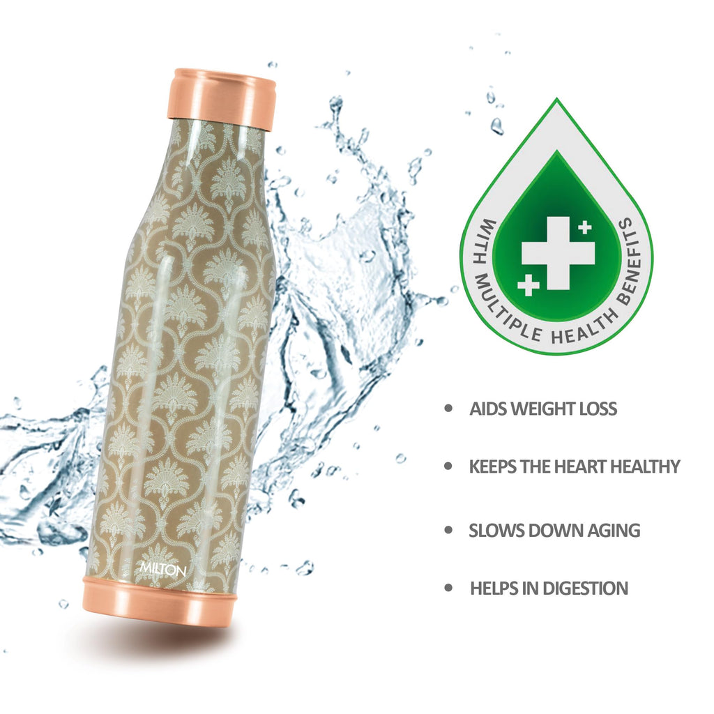 MILTON Copper Charge Design Water Bottle, 850 ml, Royal | Lacquer Coating, Curved bottle | Diwali | Festive | Gifting | Yoga | Home | Kitchen | Vedic