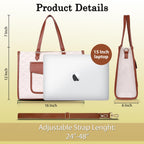 Womanix PU Laptop Tote Bags for Women with Front Pocket, Work Bag,15 inch tote for Women, Large Capacity Handbag for Office, School, Travel, Teacher Purse (Beige Tan)