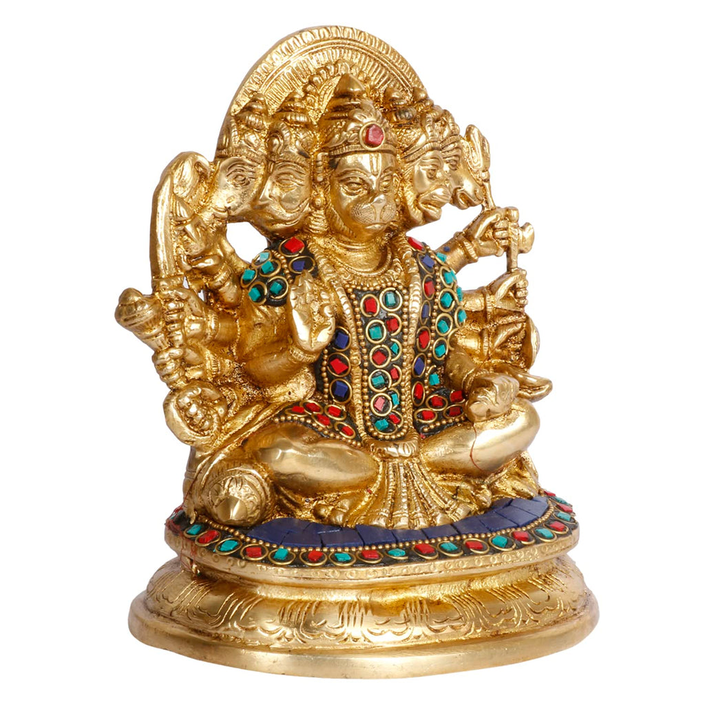 ARTVARKO Panchmukhi Bajrangbali Lord Hanuman Brass Idol for Spiritual Protection Showpiece Statue for Home Office and Gifting Height 7 Inches