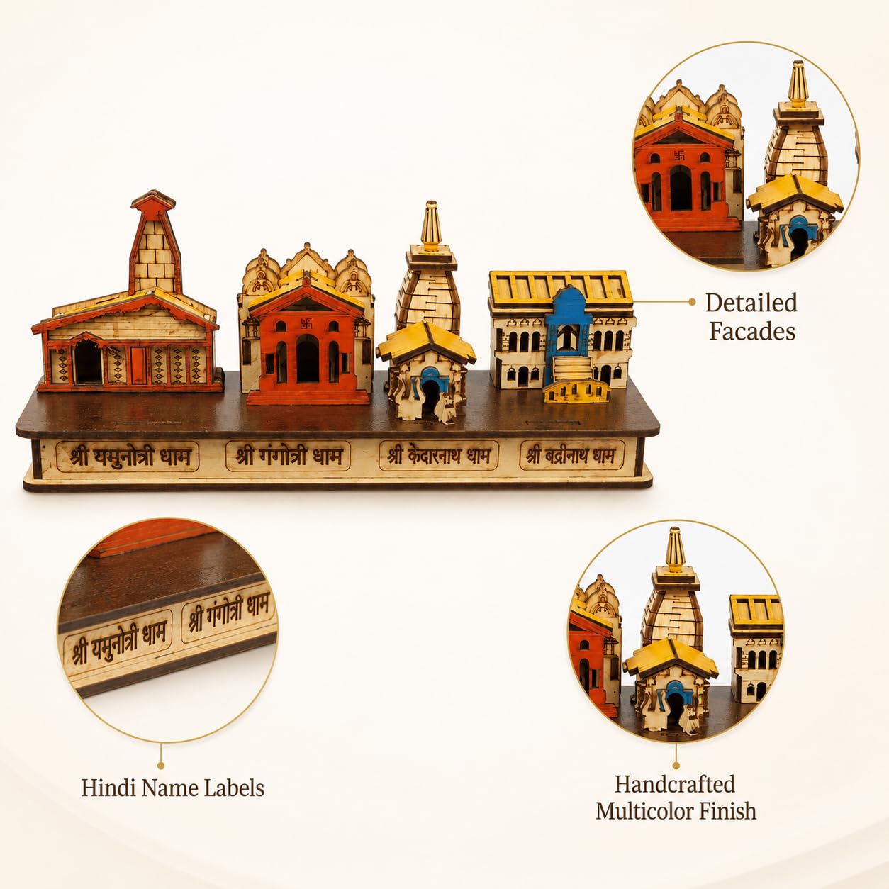 Char Dham Temple Model Yamunotri,Gangotri,Kedarnath,Badrinath 8 INCH
