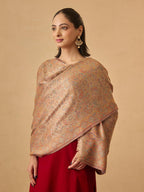Pashmoda Women Chandni Kaani Stole, Authentic Kashmiri Luxury Pashmina Style Shawl, Stole, (Size 28x80 Inches, Beige Color) MAVST07