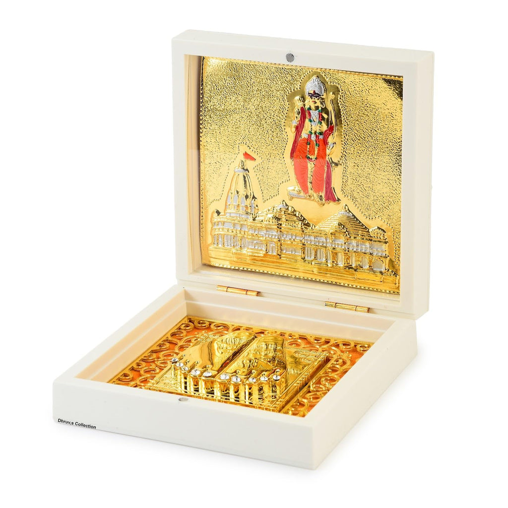 DHRUVS COLLECTION Gold Plated Ayodhya Ram Mandir with Ram Charan Paduka, 3D Temple Replica for Home Mandir, Pooja Room, Office Decor, Spiritual Gift