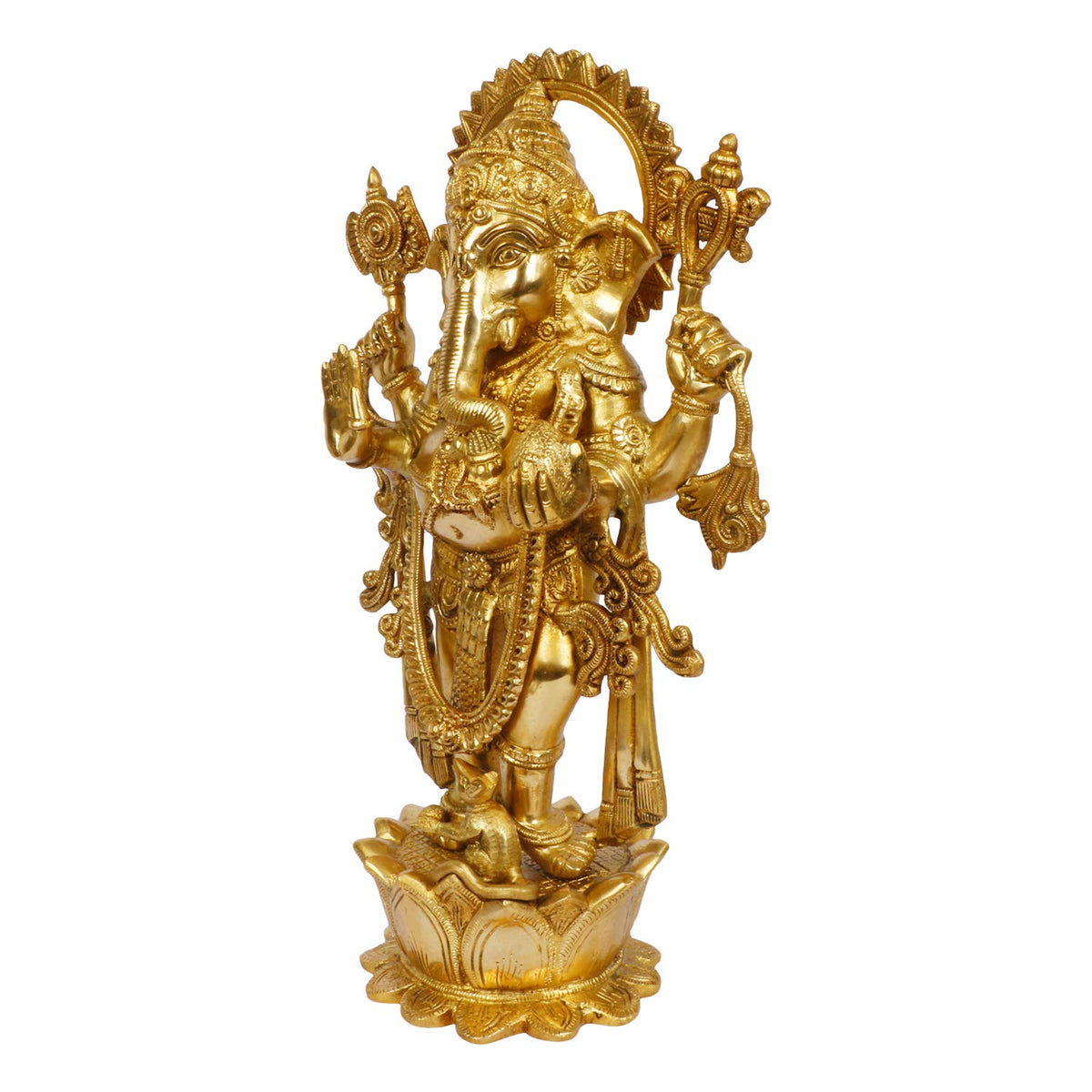 SVARUP Brass Ganesha Idol for Home Decoration Ganpati Statue Murti for Gift Height 16 Inch Weight 8 Kg Color Gold