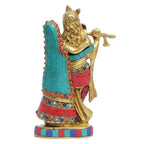SVARUP Brass Radha Krishna Idol Statue Playing Flute for Puja Mandir Radha Krishan Murti Sculpture Gift & Home Decor Height 8 Inches