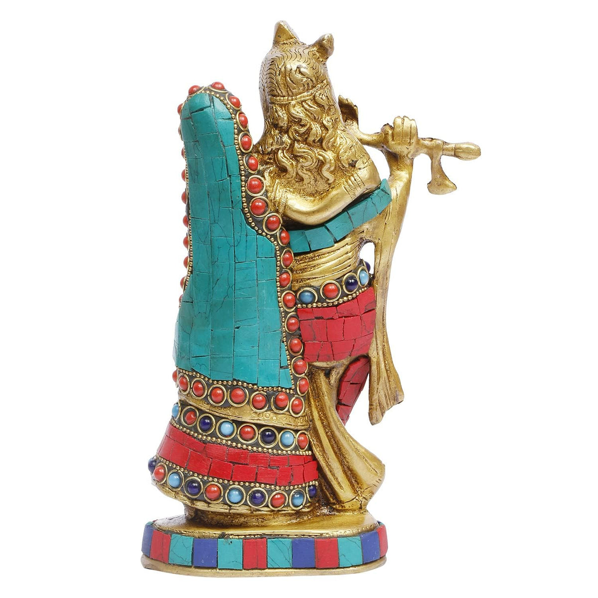 SVARUP Brass Radha Krishna Idol Statue Playing Flute for Puja Mandir Radha Krishan Murti Sculpture Gift & Home Decor Height 8 Inches