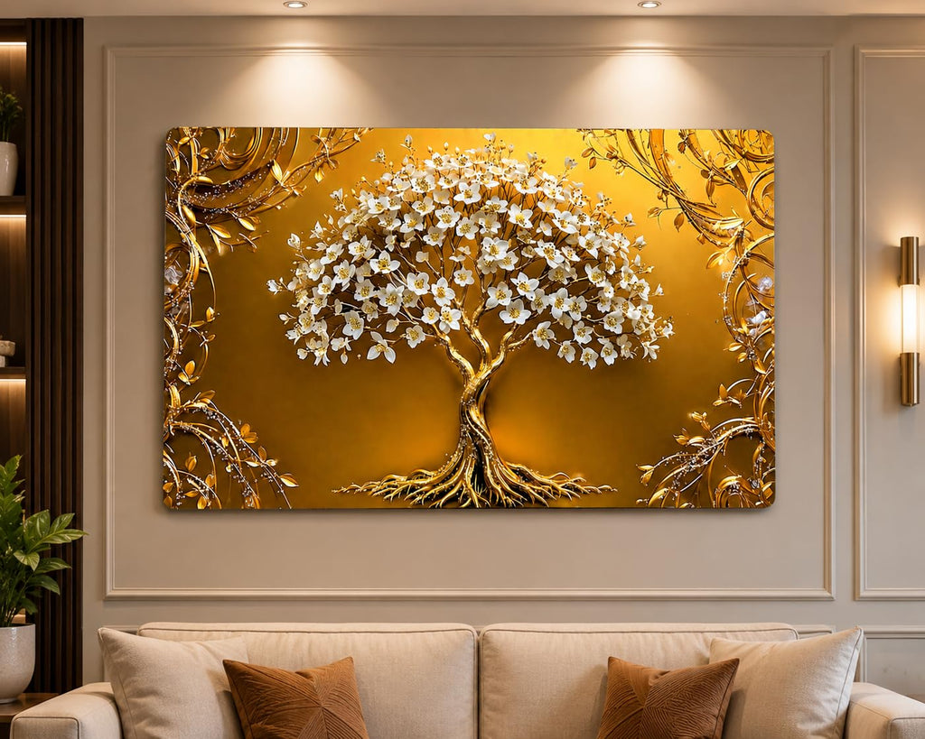 HighMark Gifts Golden Tree Bubble Crystal Wall Painting 24 x 36 Inches | Premium Decorative Scenery Wall Art | Waterproof & Easy to Clean | Luxury Wall Decor for Living Room, Bedroom, Office & Hotel