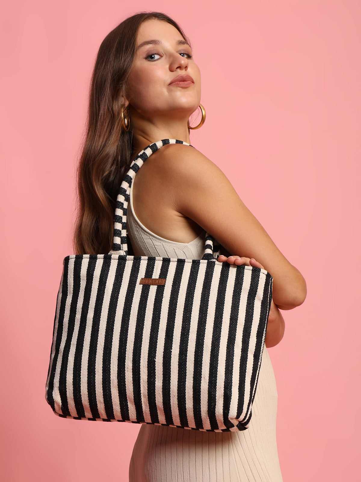 ENSAC Premium Cotton Tote Bag for Women, Stylish Handbag for women with Zip Closure | Fit for Office Bag, College, Travel Use | Handcrafted in India