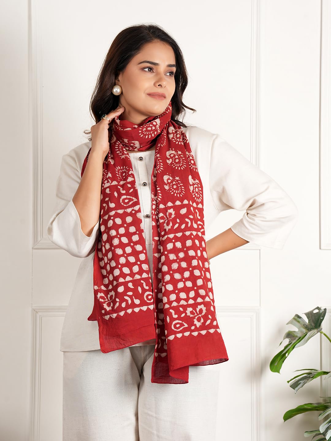 RAI SAHAB Fancy Scarf Lightweight & Comfortable for All Seasons(ST-62RED10)