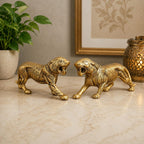 KridayKraft Golden Metal Antique Tiger 2 Pcs Set/Jaguar/Panther/Sher Figurine Table Top Decorative,Feng Shui & Vanstu,Animal Showpiece Figurines. Set of 2 pcs