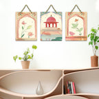 Artvibes Cultural Indian Royal Arch & Lotus Traditional Wooden Wall Hanger for Home Decor | Living Room | Art For Wall | Modern Artwork | Wall Illustrations | Unique Gift Items (WH_9663N), Set of 3