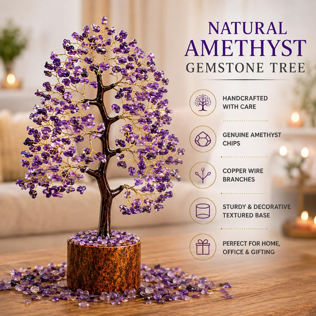 LXOMES Amethyst Crystal Tree, Natural Amethyst with Golden Wire, 10 Inch