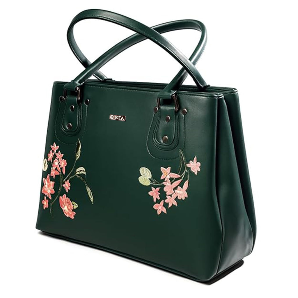 Siza Women Handbag for Office Use, Tote Bag for Women, Stylish Shoulder Bag with Zipper, Multi Compartment Travel & Daily Use Handbag (Green)