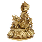 ARTVARKO Brass Krishna with Cow Playing Flute Sitting on Lotus Idol (Standard Size, Height 8.5 Inches)