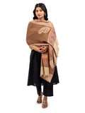 Naureen Women Faux Pashmina Kani Shawl with Contrast Palla, Warm and Soft, 40x80 inch (Beige)