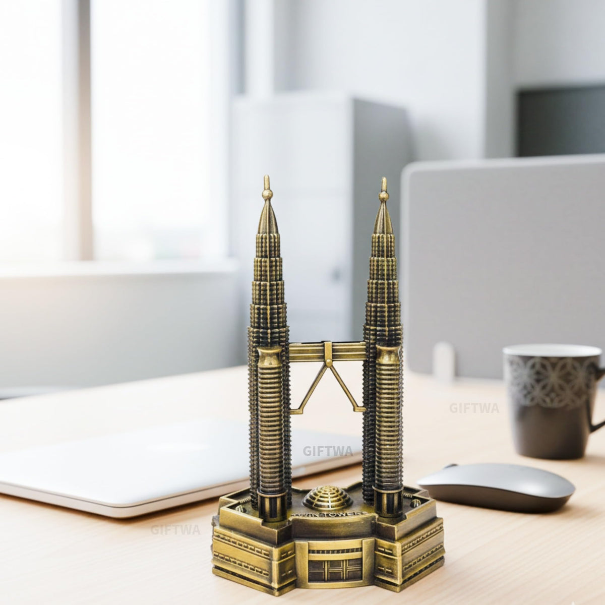 GIFTWA Malaysia Twin Tower Monument Showpiece Miniature, Souvenir, Model, Replica, Monuments, Decorative Showpiece for Home Office Gift Antique Finish