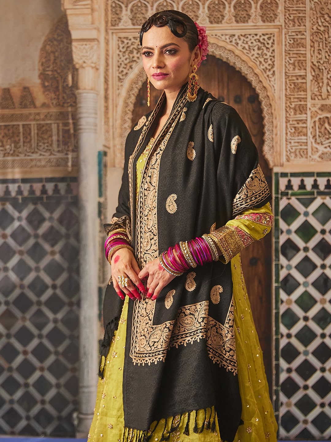 Pashmoda Women Naqsh Kashmiri Aari Embroidery Stole, Shawl, & Wrap, Luxury Pashmina Evening Wrap (Size: 71X203 CM)