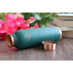 Indian Art Villa Copper Lacquer Coated Silk Finish Leak Proof Ergonomic Design Bottle in Turquoise Color, 900 ml, Pack of 1
