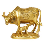 ARTVARKO Lucky Nandi Kamdhenu Cow & Calf Brass Sculpture Religious KamDhenu Cow Statue 8 Inch Gold Color 1 Pcs Standard.