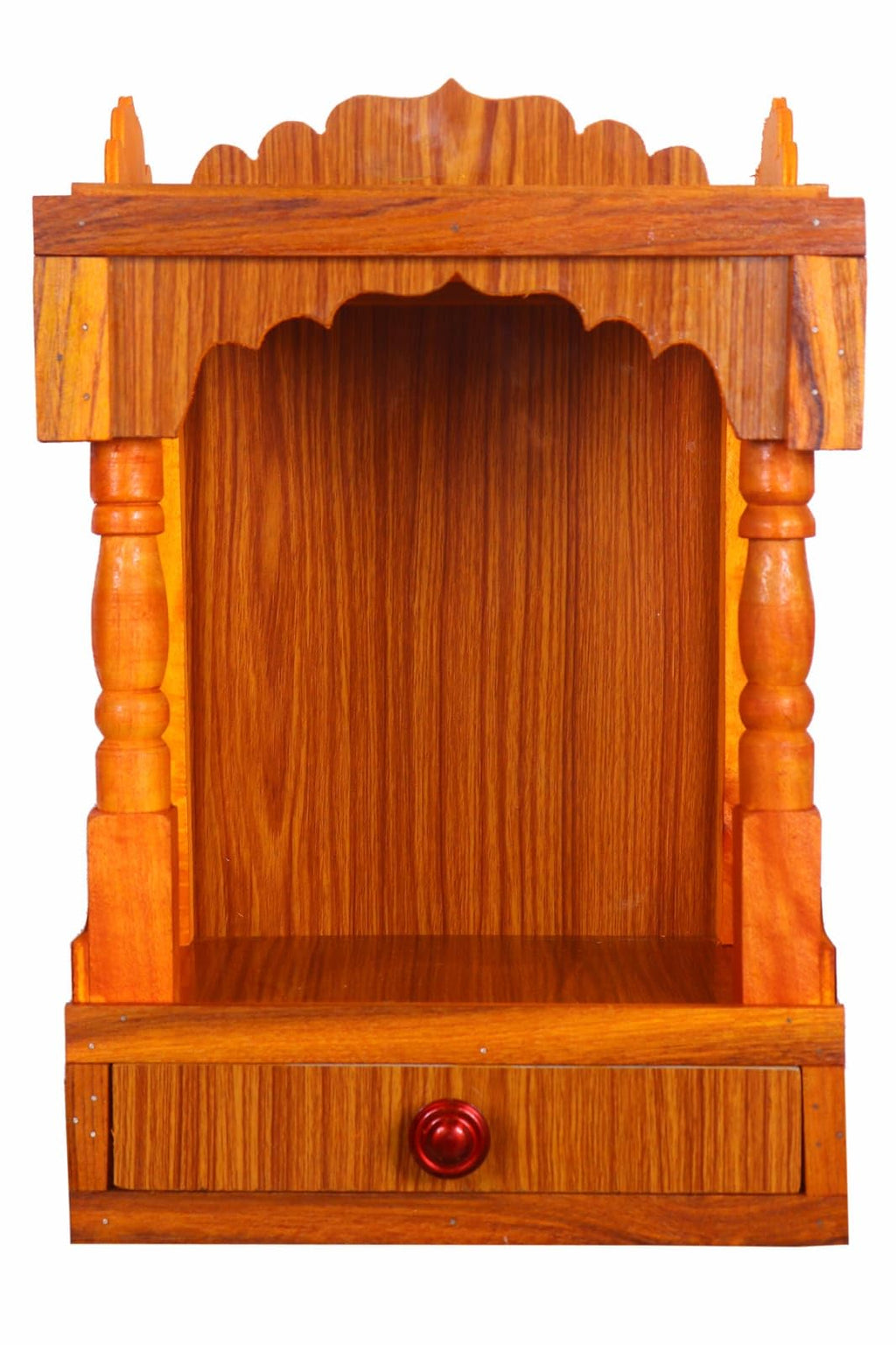 Handcrafted Wooden Mandir for Home – Traditional Teak-Finish Hindu Puja Temple with Storage Drawer – Compact Wall Hanging or Tabletop Spiritual Altar for Prayer & Meditation (45cm x 32cm)