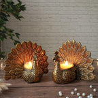 BEHOMA Metal Dancing Peacock Figurine Pair for, Gold - Set of 2