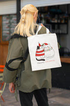 Happu-White Cotton Canvas Tote Bag with Zip | Happy Christmas Festive Print | Reusable, Washable & Eco-Friendly Multi-Purpose Tote for Women & Girls HPK-3441