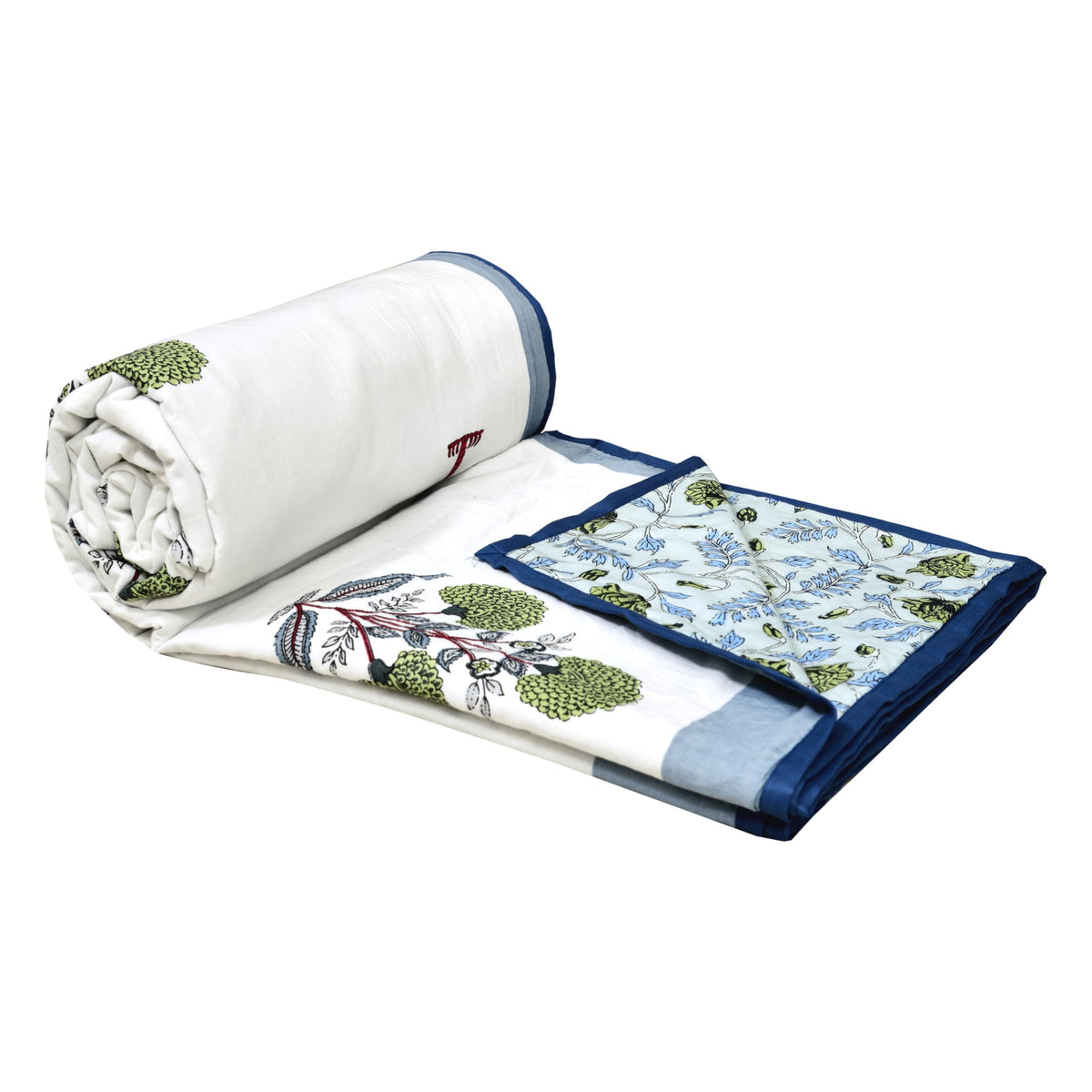 BLOCKS OF INDIA 100% Cotton Dohar King Size Reversible Hand Block Printed Malmal Summer Dohar/Blanket (Open Grey Motifs) Kafalo