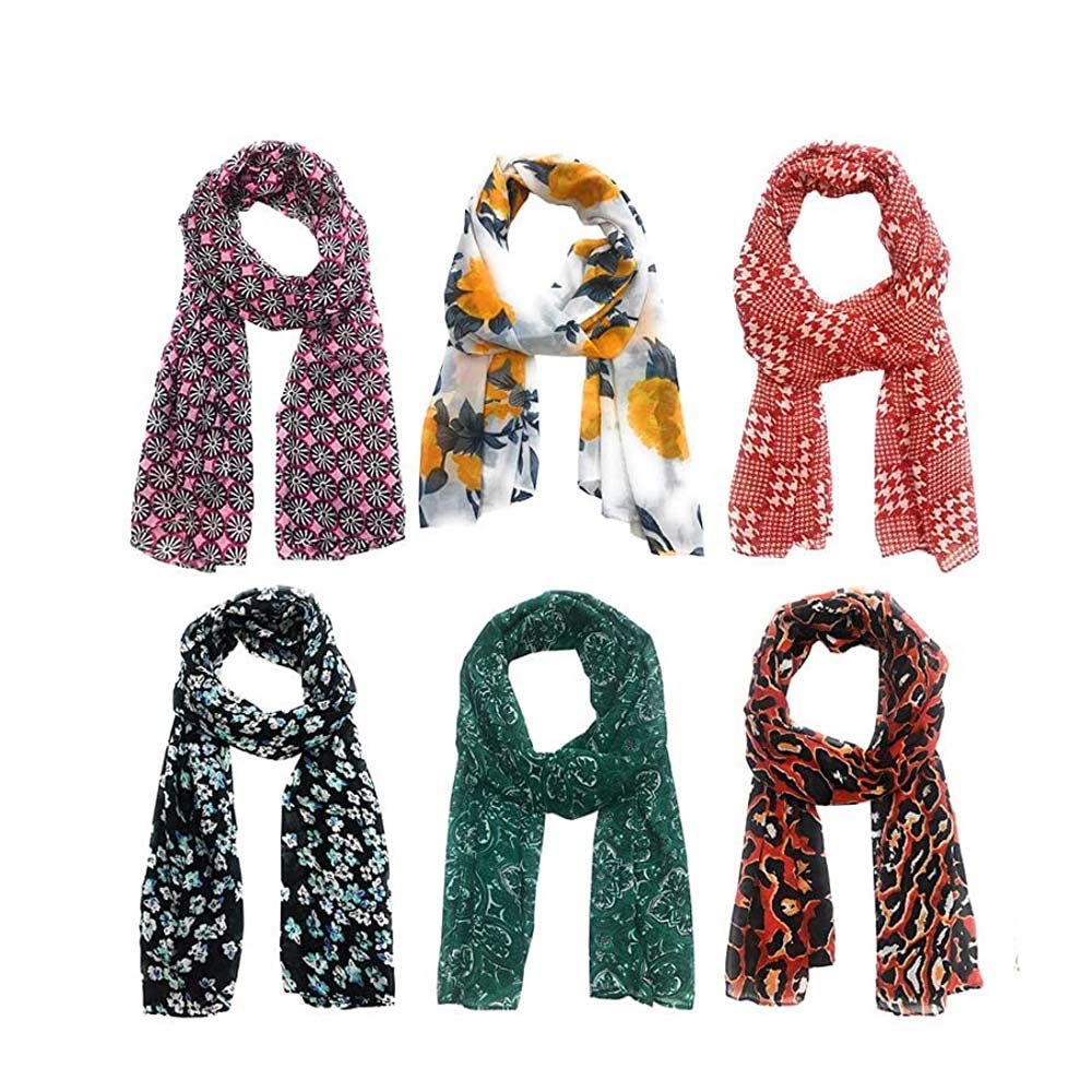 VINSON Girl's Stylish All over Print Georgette Tassel Scarfs Stole Dupatta (Multicolor,S06-(Pack of 6)