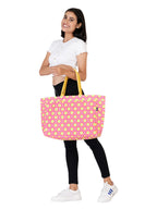 AQVA Stripe Printed Tote Bag for Women | Ladies Casual Handbag for Shopping, Travel with Top & inner Zip Pocket | Versatile Trendy Handbag for College Girls (Chaukon Fuchsia)
