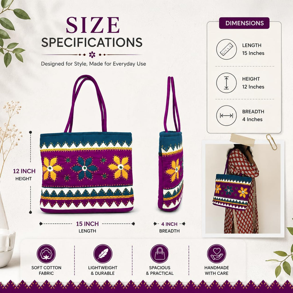 srishopify handicrafts Handcrafted Women's Tote Bag Handmade Shoulder Bags Traditional For Party Wedding Gift Magenta Black Pink (30X40X10 Cm Original Work Stylish)
