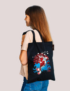 Peach Blossom Van Gogh Printed Tote Bag for Women with Zip, Stylish Cotton Handbags, Canvas Tote Bags for College (BLK_RED FISH)