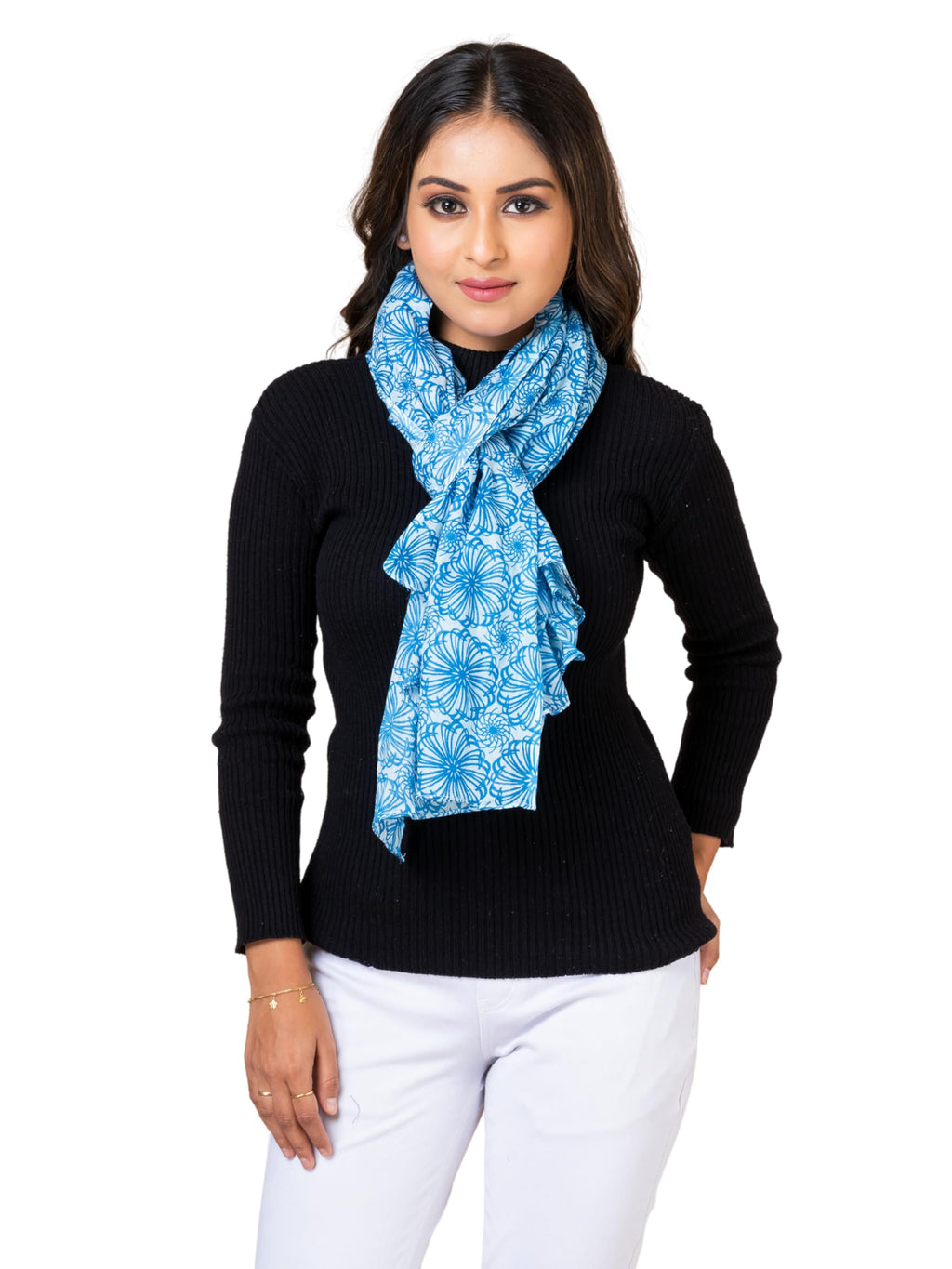 AQVA Printed Cotton Scarf for Women Stylish (Bhoonia Indigo) | Head and Face Cover Scarf for Girls with 100% Cotton | Soft & Lightweight Scarves/Stoles for all Weather (72 x 43 in)