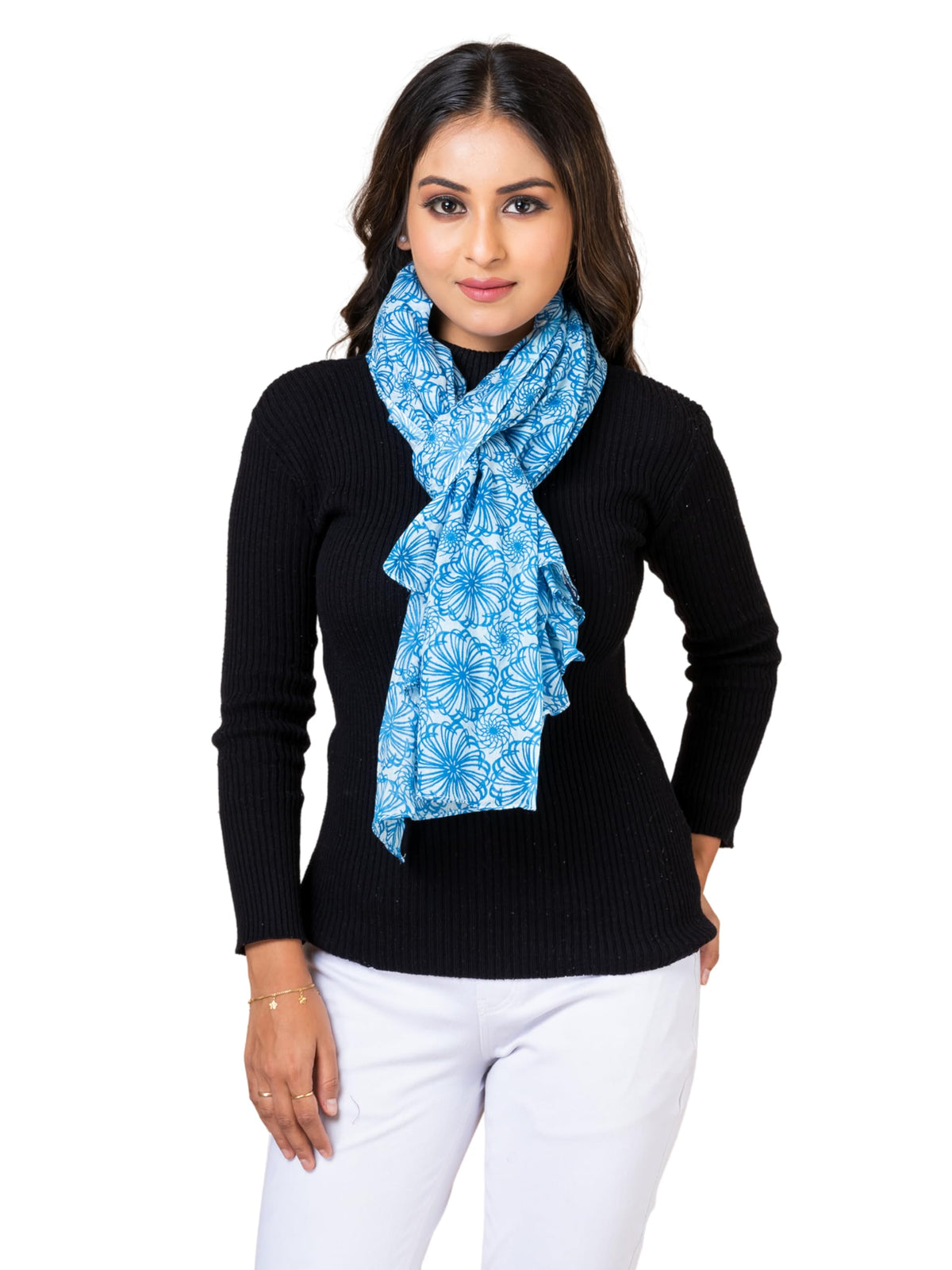 AQVA Printed Cotton Scarf for Women Stylish (Bhoonia Indigo) | Head and Face Cover Scarf for Girls with 100% Cotton | Soft & Lightweight Scarves/Stoles for all Weather (72 x 43 in)
