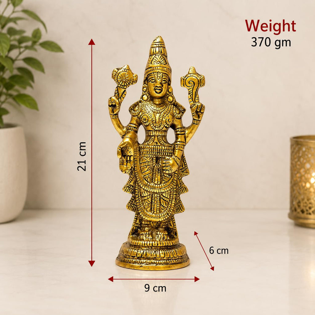 KridayKraft Aluminium Balaji Statue, Venkateswara Idol Lord Thirupathi Murti Lord Balaji Idols, Tirupati Idol God Statue Showpiece, Venkateswara, Home Décor Gifts,Gold (1 Piece)